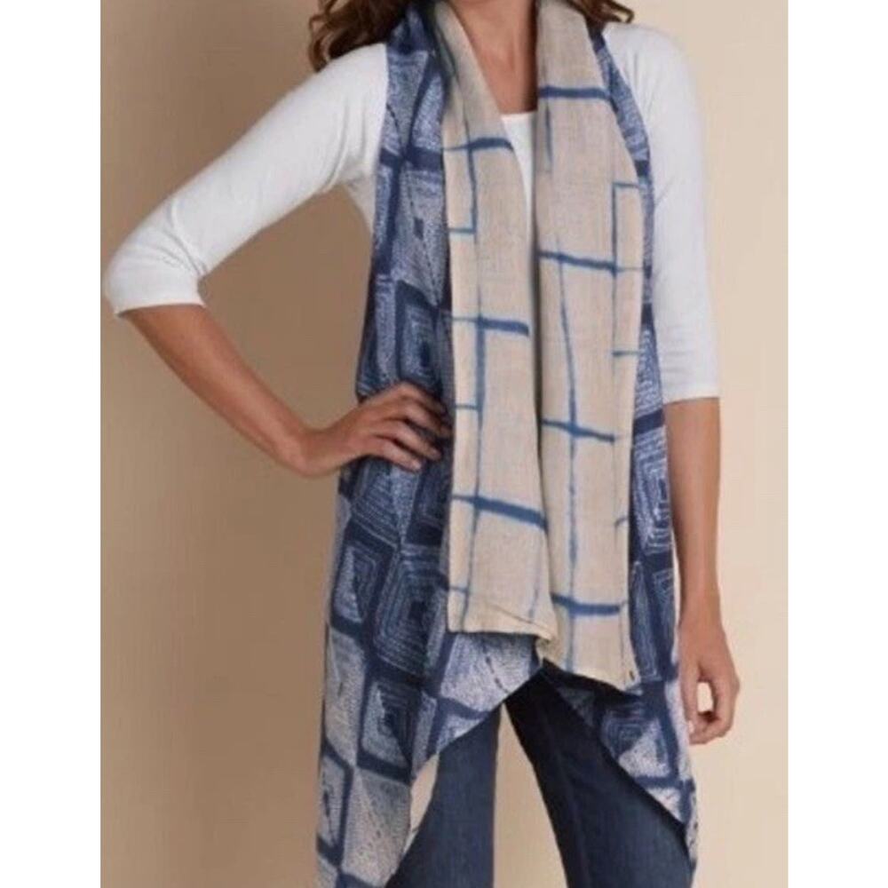 Soft Surroundings Size S/M Indigo Dyed Desert Gauze Linen Vest Bohemian Cowgirl